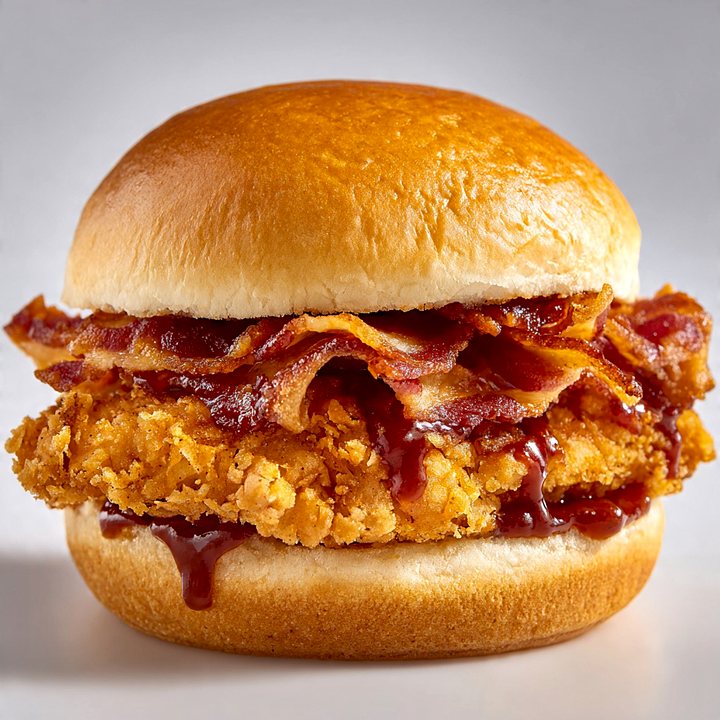 Sanduíche de frango empanado com bacon e molho barbecue